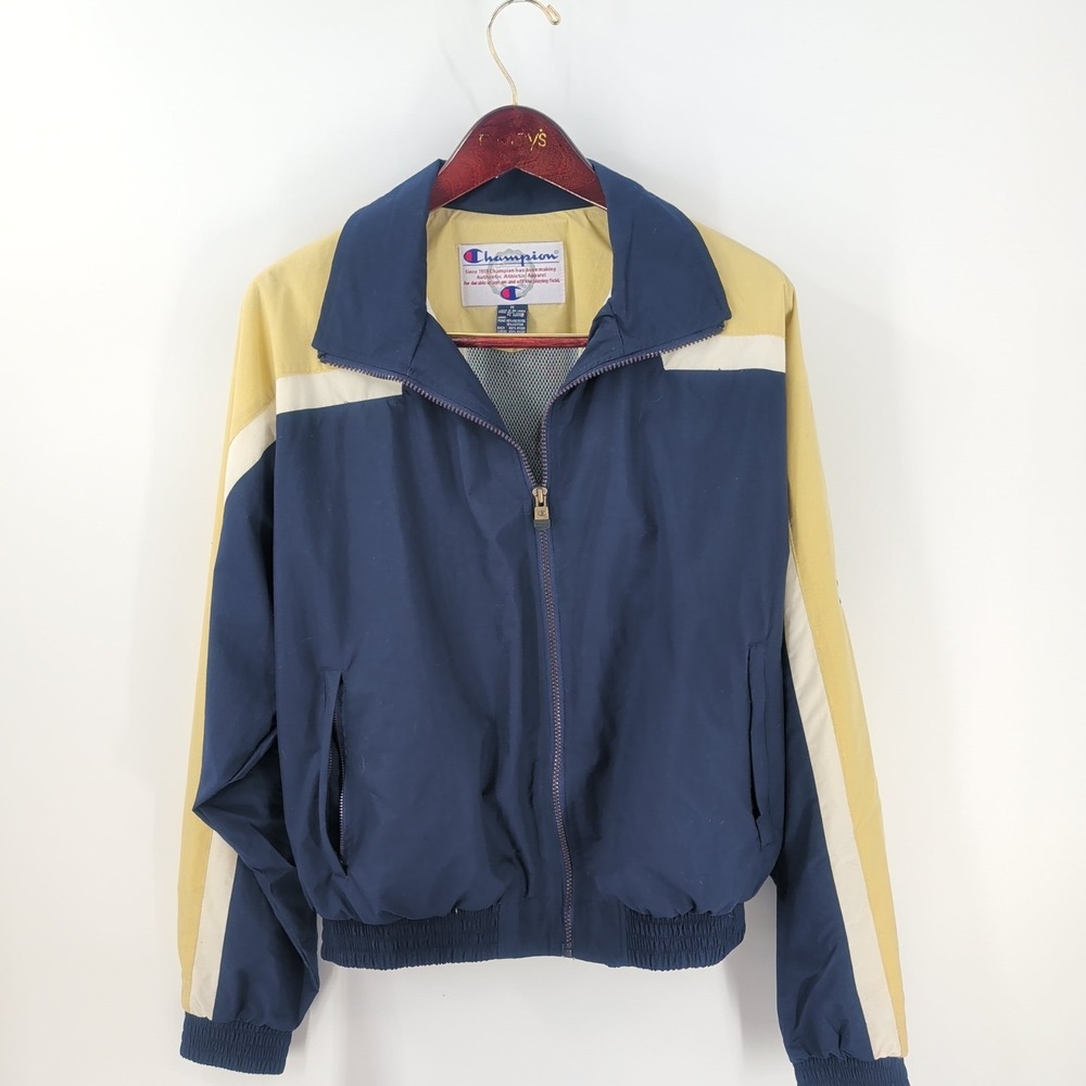Vintage 90's Champion Authentic Full‎ Zip Windbreaker Jacket Blue Yellow Size M